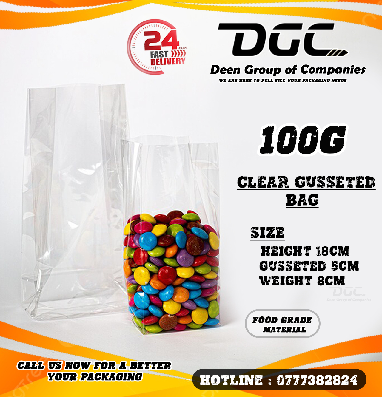 Clear Gusseted Bag 100g