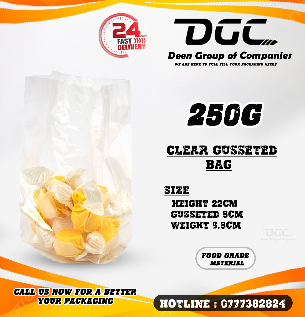 Clear Gusseted Bag 250g