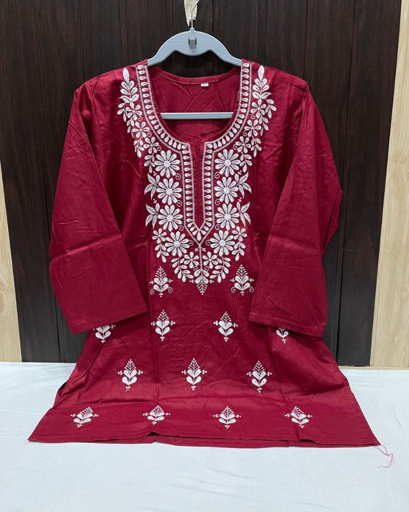 Chikankari Embroider Short Kurthi Top